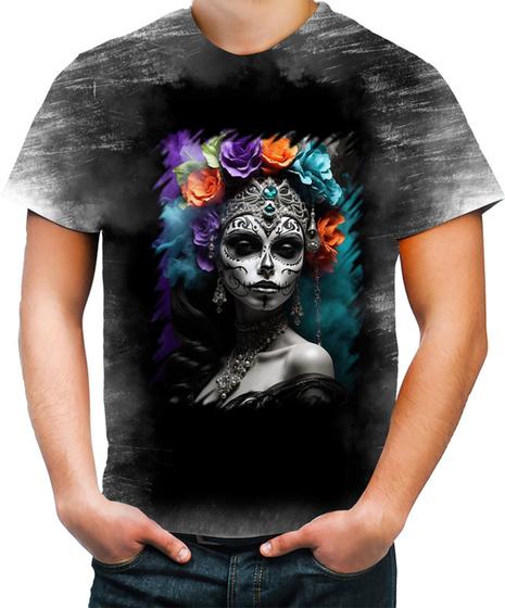 Imagem de Camiseta Desgaste La Catrina Mexicana Dama Esqueleto 5