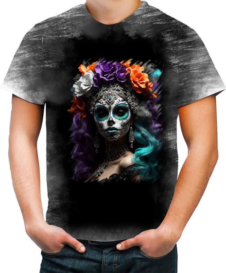 Imagem de Camiseta Desgaste La Catrina Mexicana Dama Esqueleto 7