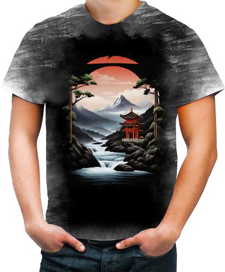 Imagem de Camiseta Desgaste Paisagem Oriental Portão Torii 6