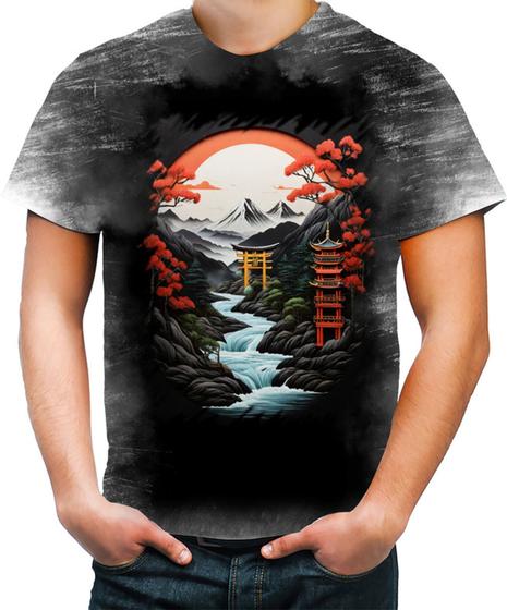 Imagem de Camiseta Desgaste Paisagem Oriental Portão Torii 8