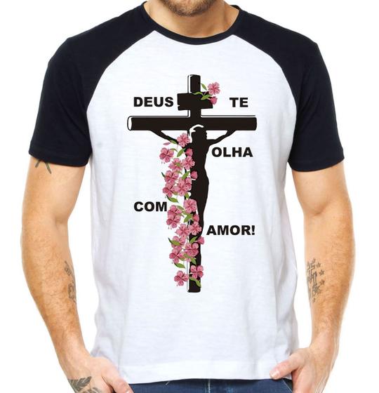 Imagem de Camiseta deus te olha com amor evangelico fé camisa