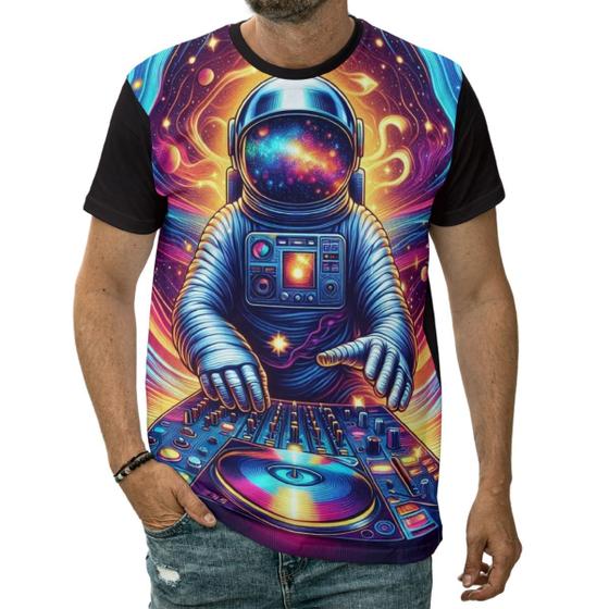 Imagem de Camiseta Dj Astronauta Som Espacial Arte Colorida Música Top