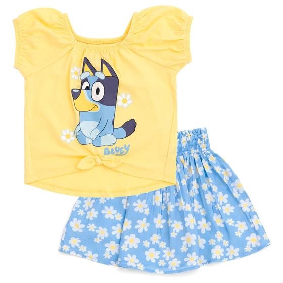 Imagem de Camiseta e saia Outfit Bluey Toddler Girls amarelo/azul 3T