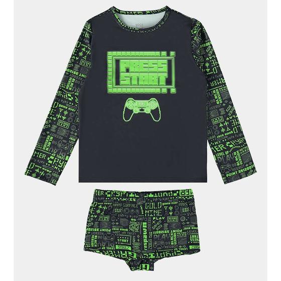 Imagem de Camiseta e Sunga Boxer Malha Splash Sublimada BGR c/ Proteção UV50+ Preto/Verde