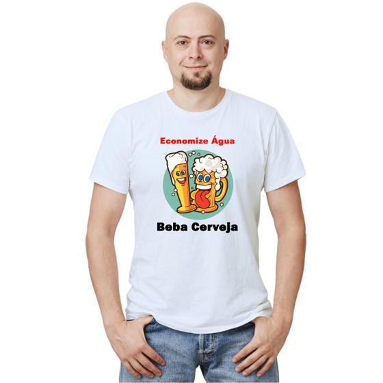 Imagem de Camiseta Economize Água Beba Cerveja Camisa Personalizada Blusa Adulto Algodão com Poliéster