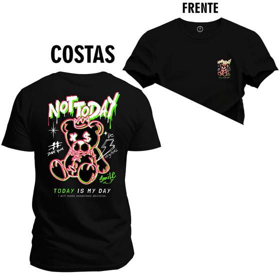 Imagem de Camiseta Especial Plus Size Premium Estampada Not To Day Urso Frente e Costas