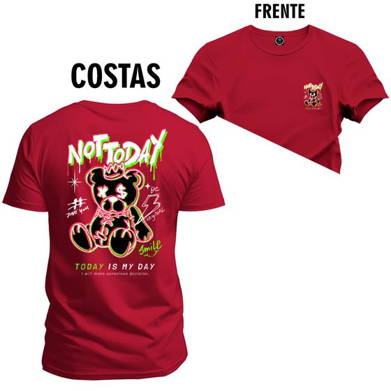 Imagem de Camiseta Especial Plus Size Premium Estampada Not To Day Urso Frente e Costas