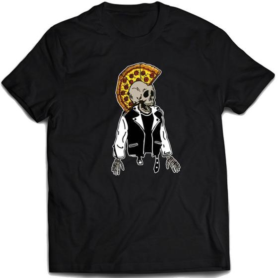 Imagem de Camiseta Esqueleto punk pizza Camisa divertida engraçada