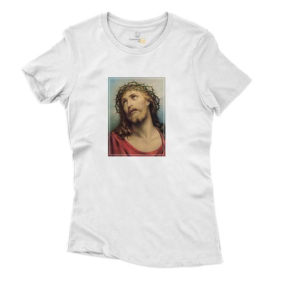 Imagem de Camiseta Estampa Jesus Cristo Coroa de Espinhos Algodao Feminina Religiosa Domingo de Ramos