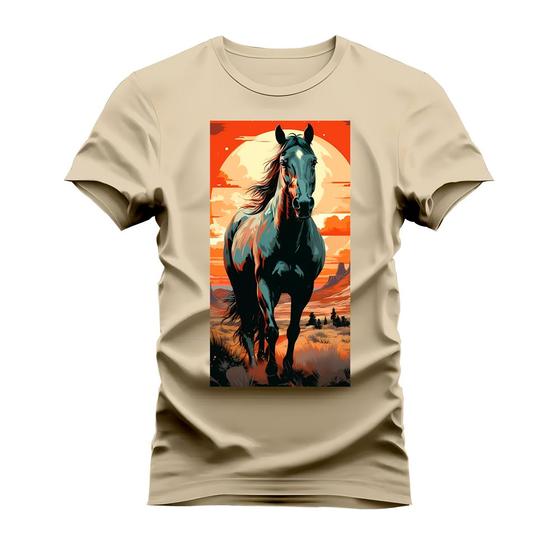 Imagem de Camiseta Estampada Algodão Confortável T-Shirt Cavalo Paisagem