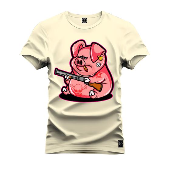 Imagem de Camiseta Estampada Premium Tamanho Especial Porco Caçador