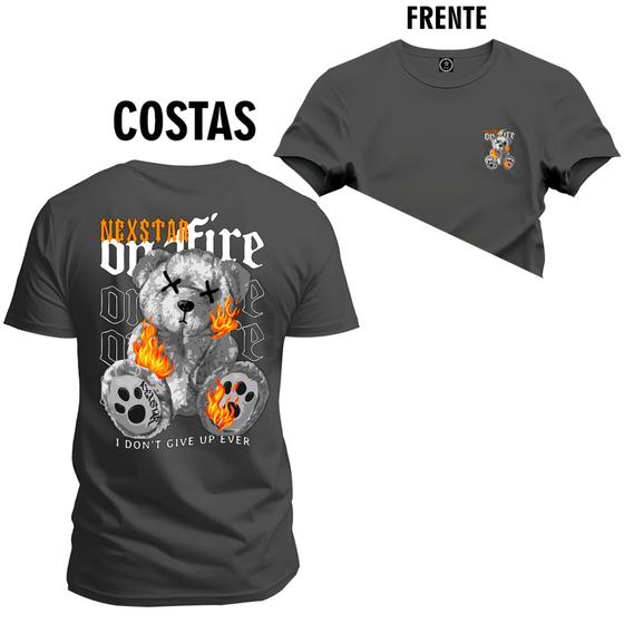 Imagem de Camiseta Estampada T-Shirt Unissex Premium Urso Fight Fogo Frente e Costas