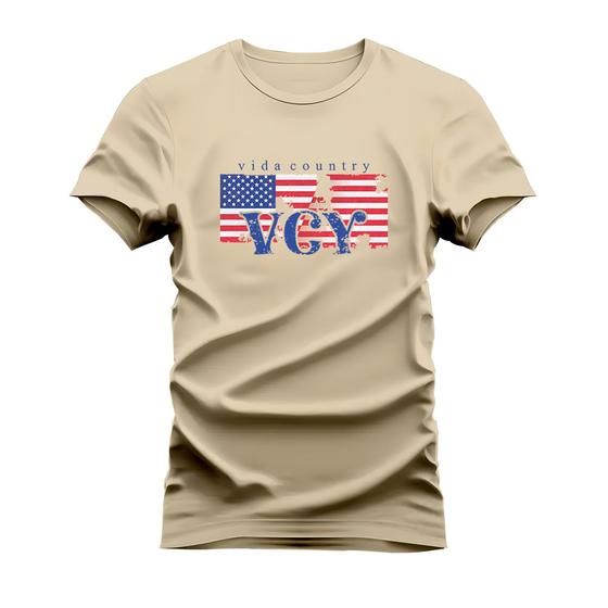 Imagem de Camiseta Estampada Unissex Algodão Confortável USA Vida Country