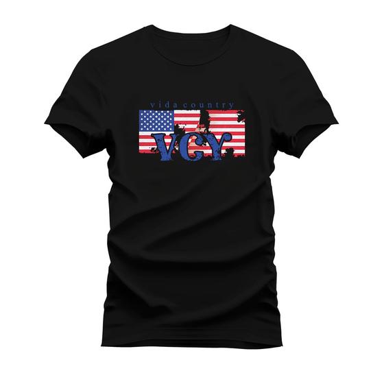 Imagem de Camiseta Estampada Unissex Algodão Confortável USA Vida Country