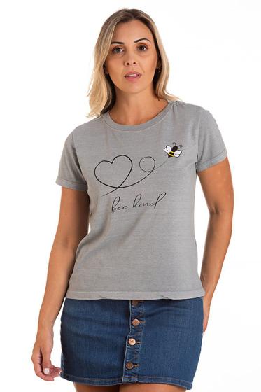 Imagem de Camiseta Estonada Feminina Be Kind Abelha Cinza