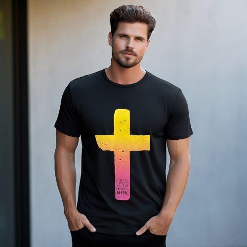 Imagem de Camiseta Evangélica Básica Algodão Confortável Cruz Degradê