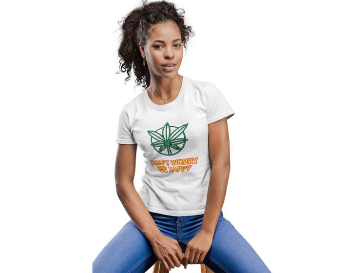 Imagem de Camiseta femina Bob Marley Reggae Dont Worry Be Happy Branca