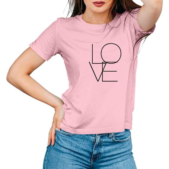 Imagem de Camiseta Feminina Algodão Gola Careca Estampa Love Casual