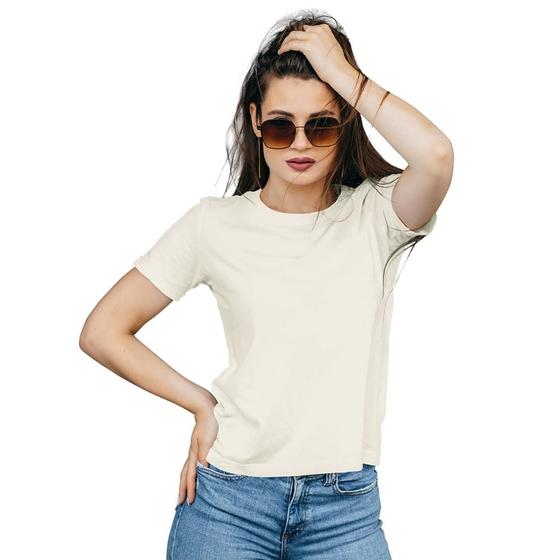 Imagem de Camiseta Feminina Algodão Lisa Básica Manga Curta Casual