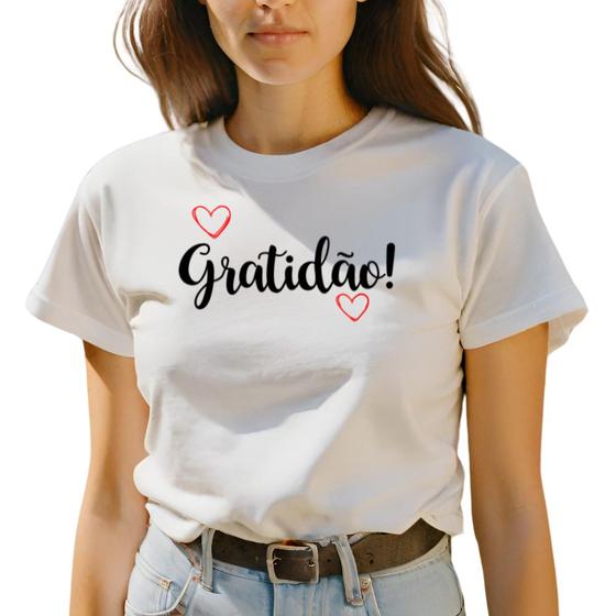 Imagem de Camiseta Feminina Algodão T-shirt Plus Size Gratidão Coração GuGi