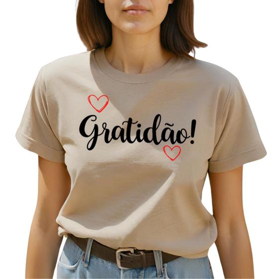 Imagem de Camiseta Feminina Algodão T-shirt Plus Size Gratidão Coração GuGi