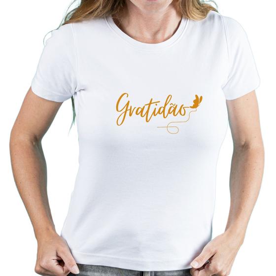 Imagem de Camiseta feminina babylook Gratidão manga curta Moda Barata