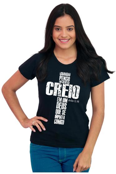 Imagem de Camiseta Feminina Básica Evangélica Algodão Creio Em Deus