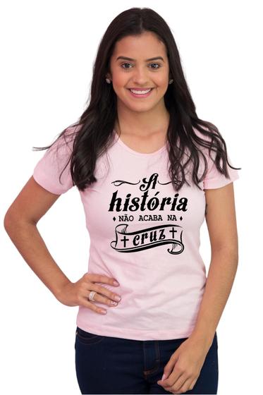 Imagem de Camiseta Feminina Básica Evangélica Algodão História Na Cruz