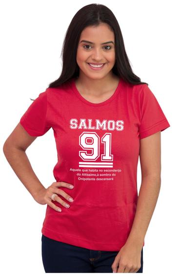 Imagem de Camiseta Feminina Básica Evangélica Algodão Salmos 91