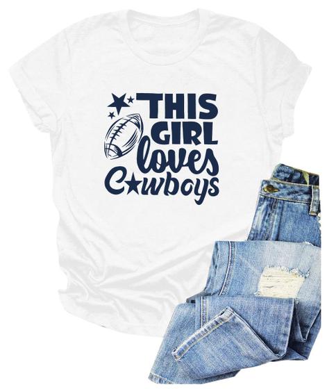 Imagem de Camiseta Feminina Branca ASTANFY "This Girl Loves Cowboy Football"