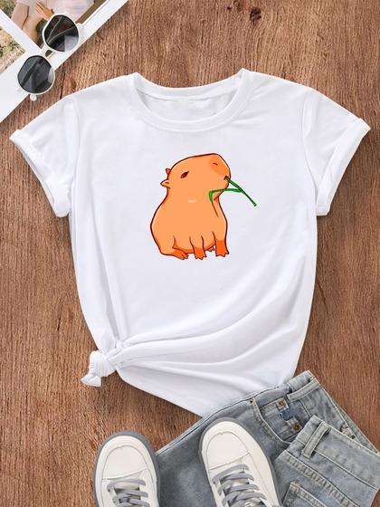 Imagem de Camiseta Feminina Capivara Comendo Matinho Básica Algodão