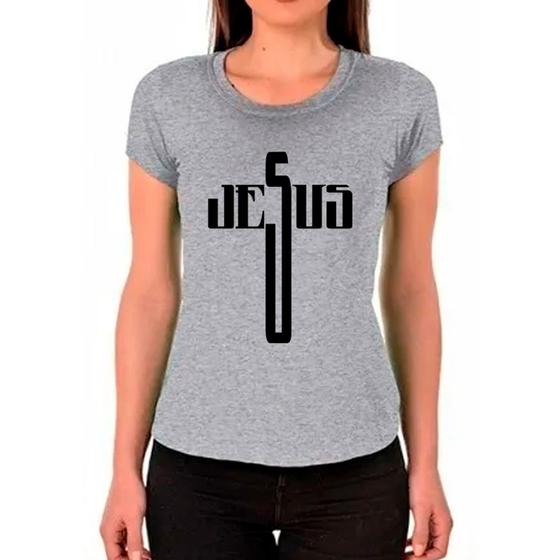 Imagem de Camiseta Feminina Cinza Gospel Católica Jesus 06