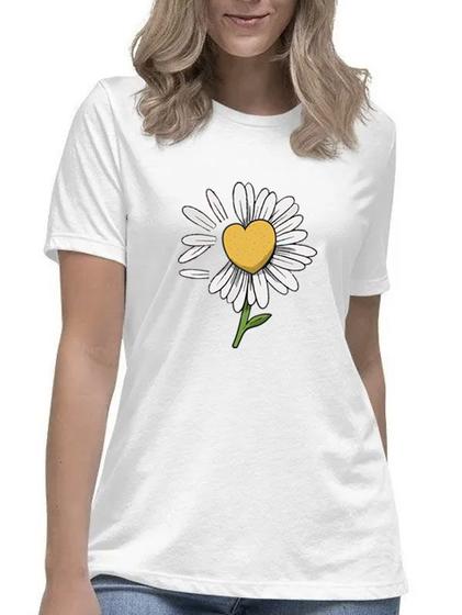 Imagem de Camiseta feminina coração margarida fofo blusa camisa