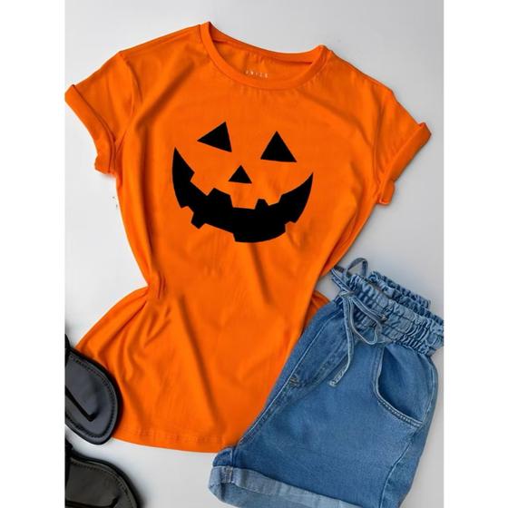 Imagem de Camiseta Feminina De Halloween Baby Look Modelos Cara De Abóbora Novidade De Halloween