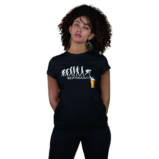 Imagem de Camiseta Feminina Evolução Cerveja Sextou Happy Hour Humor