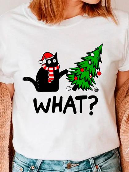 Imagem de Camiseta Feminina Gato What Arvore De Natal Masculina