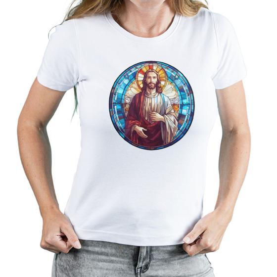 Imagem de Camiseta feminina Jesus Cristo Vitral manga curta sofisticada