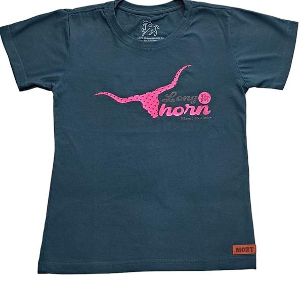 Imagem de Camiseta  Feminina  Long Horn Verde Petróleo com Pink