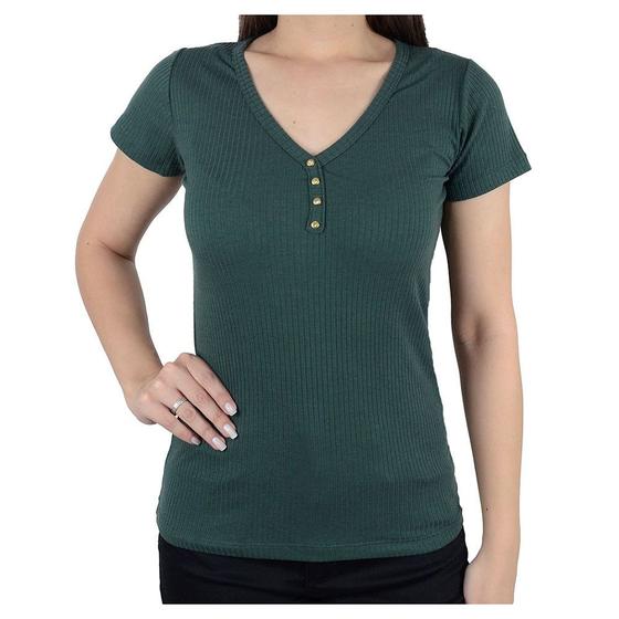 Imagem de Camiseta Feminina LZT Canelada Gola V Verde Militar - 555