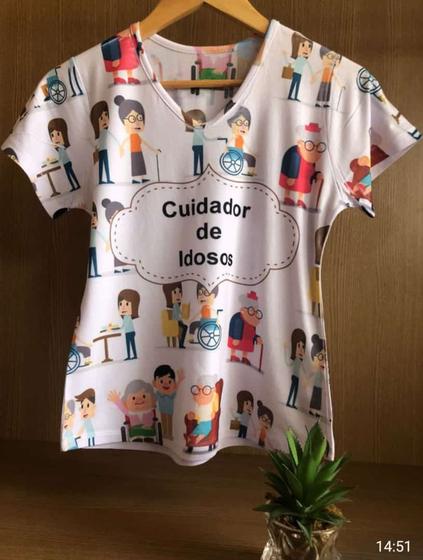 Imagem de Camiseta Feminina Manga Curta e Gola V - Cuidador de Idoso