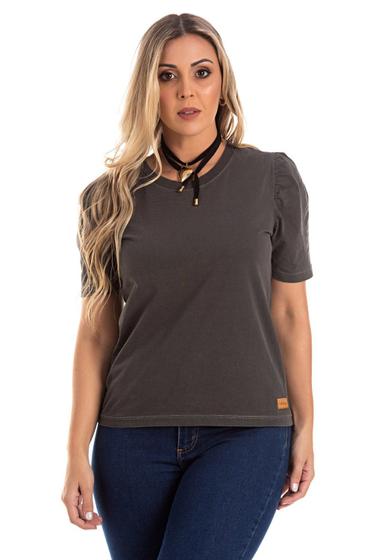 Imagem de Camiseta Feminina Meia Malha Estonada Liso Preto Eloá