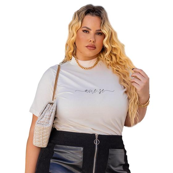 Camiseta Feminina Plus Size Manga Curta Casual 100% Algodão