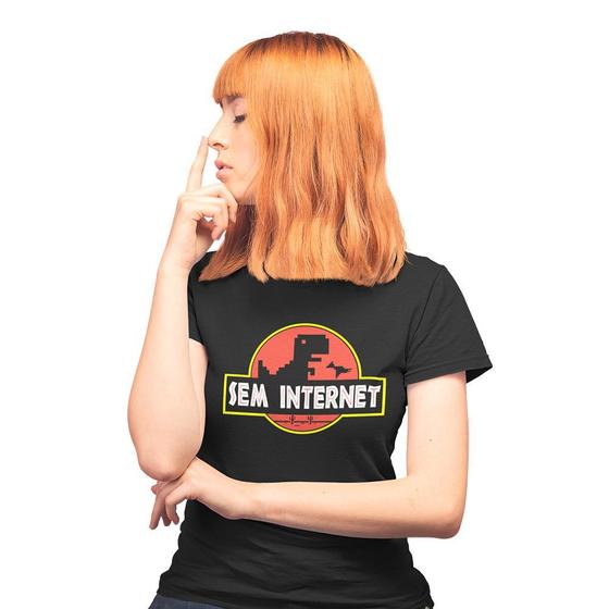 Imagem de Camiseta Feminina Sem Internet Dino Preta