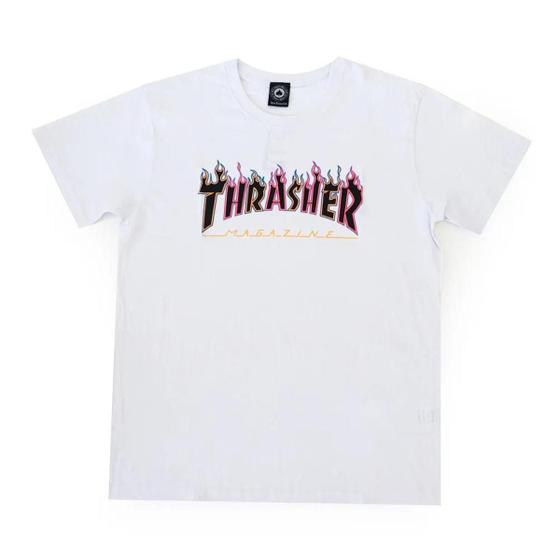 Imagem de Camiseta Feminina Thrasher Double Flame Neon Girl Branco