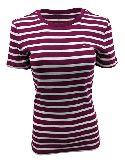 Imagem de Camiseta Feminina Tommy Hilfiger com Logotipo - Gola Redonda Magenta/Branca