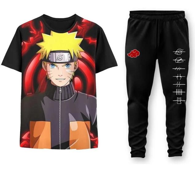 Imagem de Camiseta Full 3d + Calça Infantil Adulto Uzumaki Naruto Top