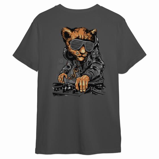 Imagem de Camiseta Gato Dj Nas Costas Unisex  Verão 100% Algodão