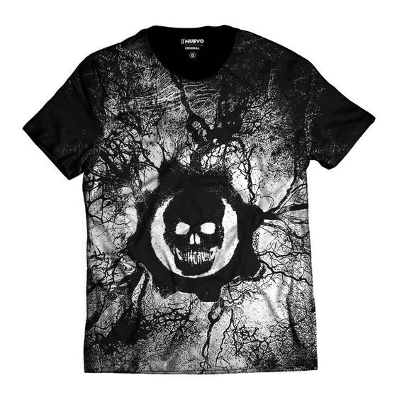 Imagem de Camiseta Gears of War Símbolo Caveira Branco e Preto