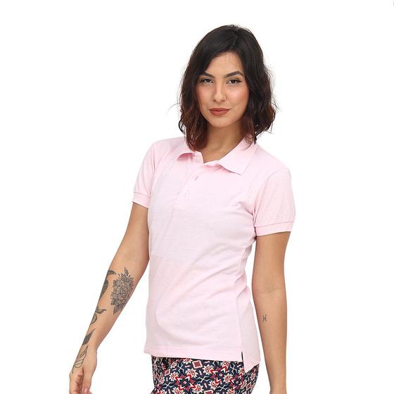 Imagem de Camiseta Gola Polo Social Baby Look Feminina Algodao Poliester Botão Manga Curta Basica