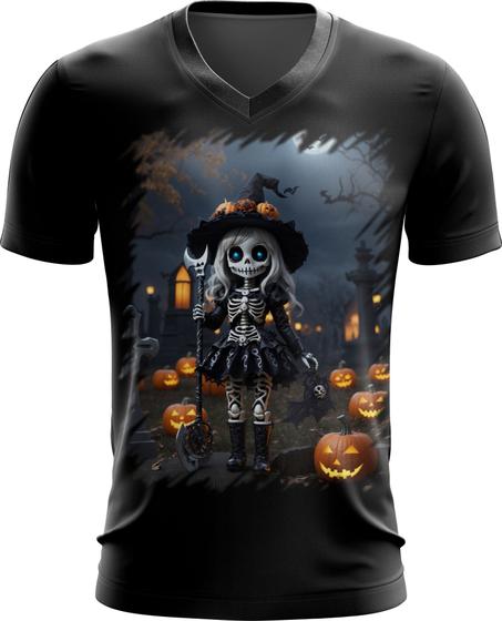 Imagem de Camiseta Gola V Bruxa Caveira Halloween 16